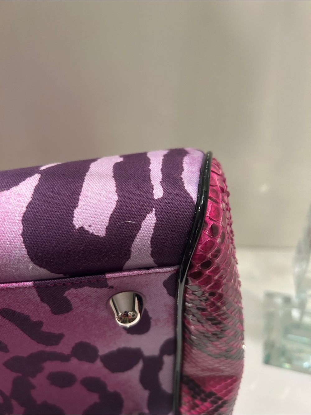 Dior Pink and Magenta Leopard-Print Satchel with Chain Charm - Picture 9 of 12